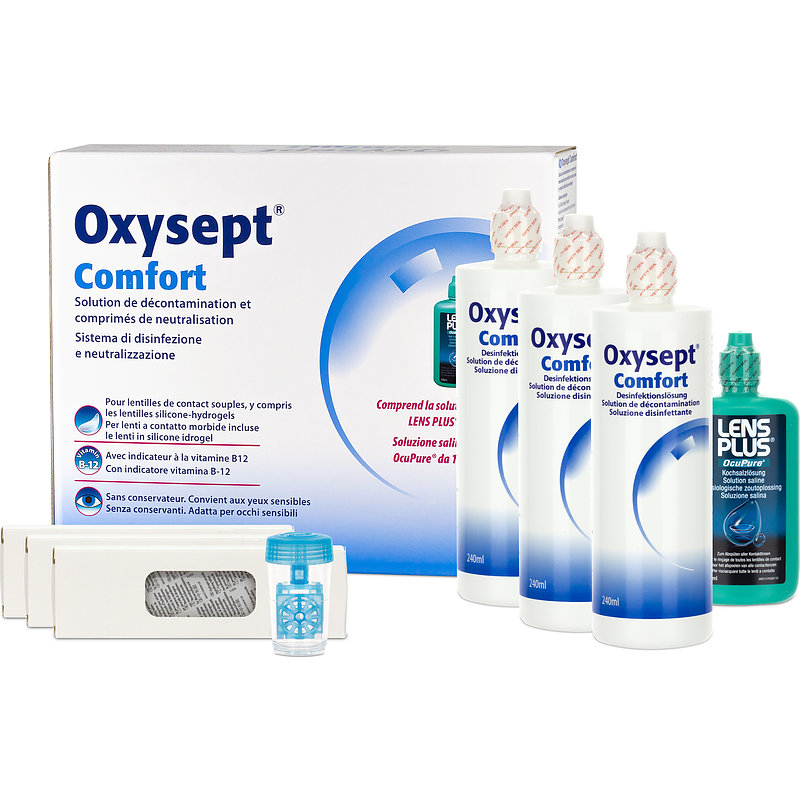 Oxysept (comfort/onestep) 90 Tage Premium Pack Abbott Medical Optics (amo) Peroxid Kontaktlinsen-Pflegemittel 3x300 ml +...