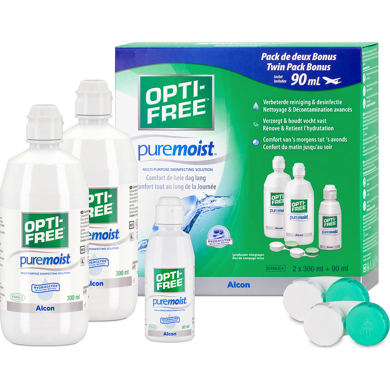 Opti-free Puremoist 2er Set Alcon All-in-One-System Kontaktlinsen-Pflegemittel 2x300+1x90 ml