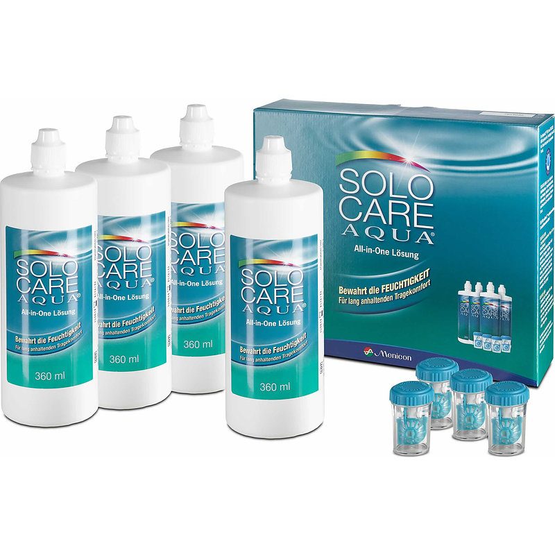 Solocare Aqua 4er Set Menicon All-in-One-System Kontaktlinsen-Pflegemittel 4x360 ml