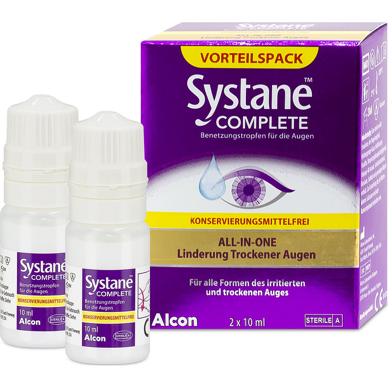 Systane Complete Ohne Konservierungsmittel 2er Set Alcon Nachbenetzung Kontaktlinsen-Pflegemittel 2x10 ml