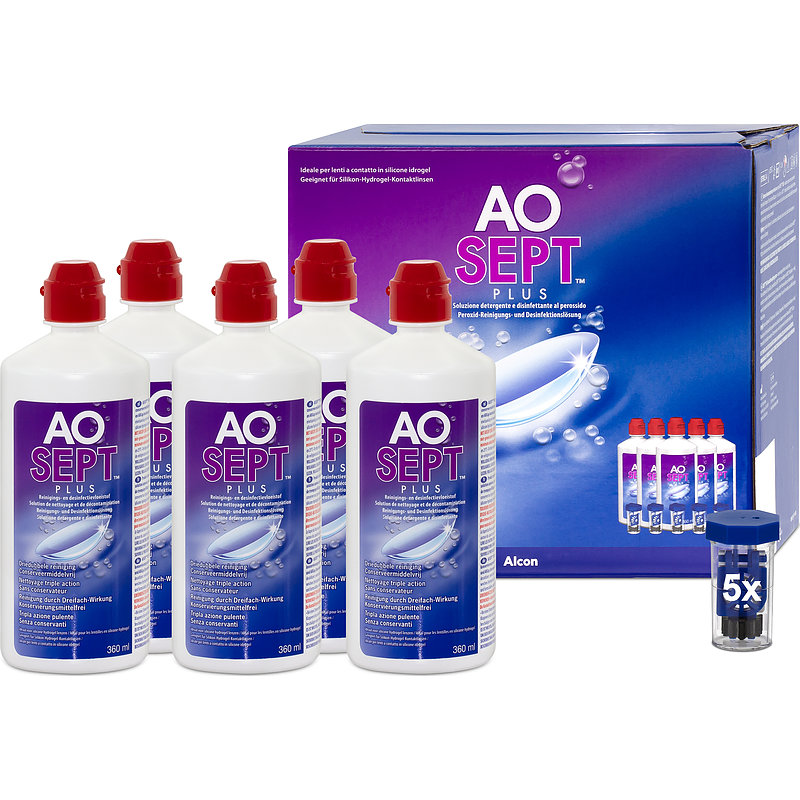 Aosept Plus 5er Set Alcon Peroxid Kontaktlinsen-Pflegemittel 5x360 ml