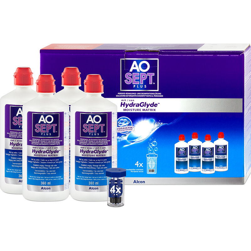 Aosept Plus Mit Hydraglyde 4er Set Alcon Peroxid Kontaktlinsen-Pflegemittel 4x360 ml