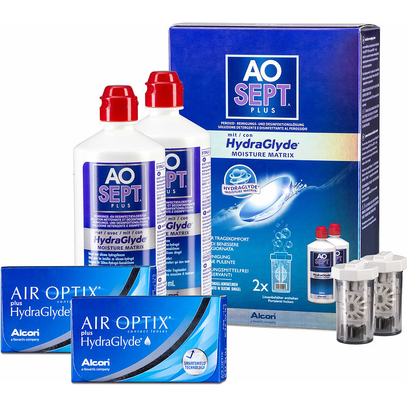 Air Optix Plus Hydraglyde Aosept Plus 2er Set Alcon Monatslinsen Sparsets