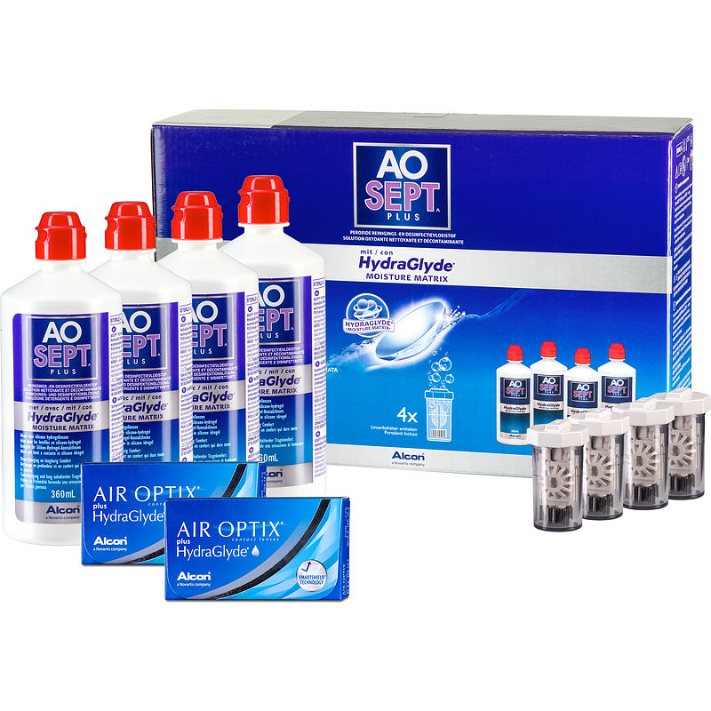 Air Optix Plus Hydraglyde Aosept Plus 4er Set Alcon Monatslinsen Sparsets