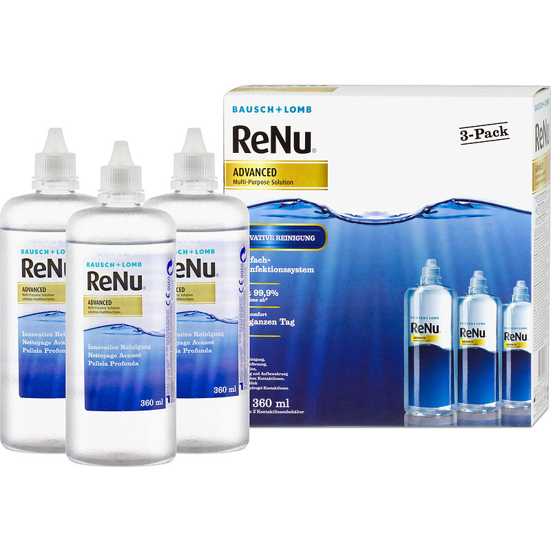 Renu Advanced 3er Set Bausch & Lomb All-in-One-System Kontaktlinsen-Pflegemittel 3x360 ml