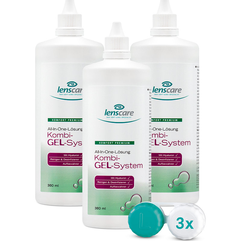 Kombi-gel-system 3er Set Lenscare All-in-One-System Kontaktlinsen-Pflegemittel 3x380 ml