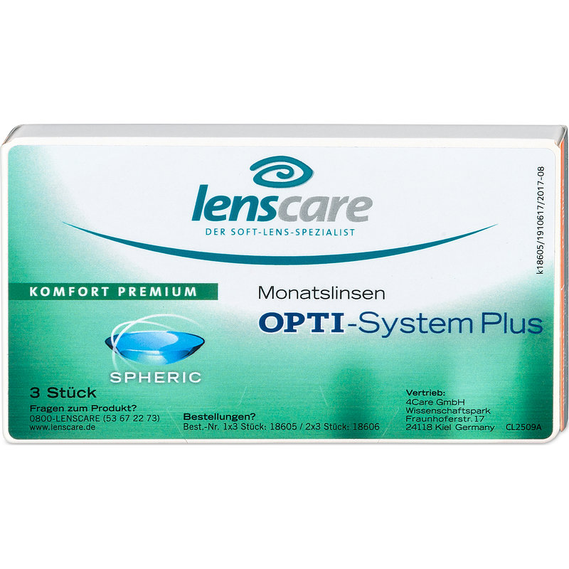 Opti-system Plus Spheric Monatslinsen 3er Box Lenscare Monatskontaktlinsen