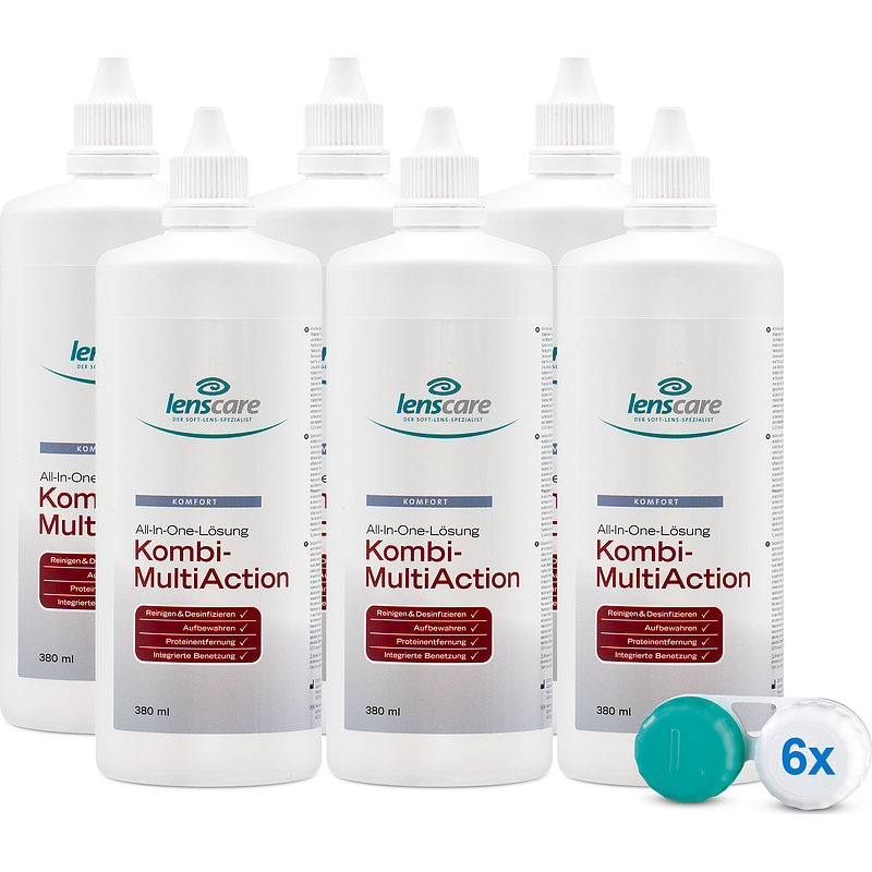 Kombi-multiaction 6er Set Lenscare All-in-One-System Kontaktlinsen-Pflegemittel 6x380 ml