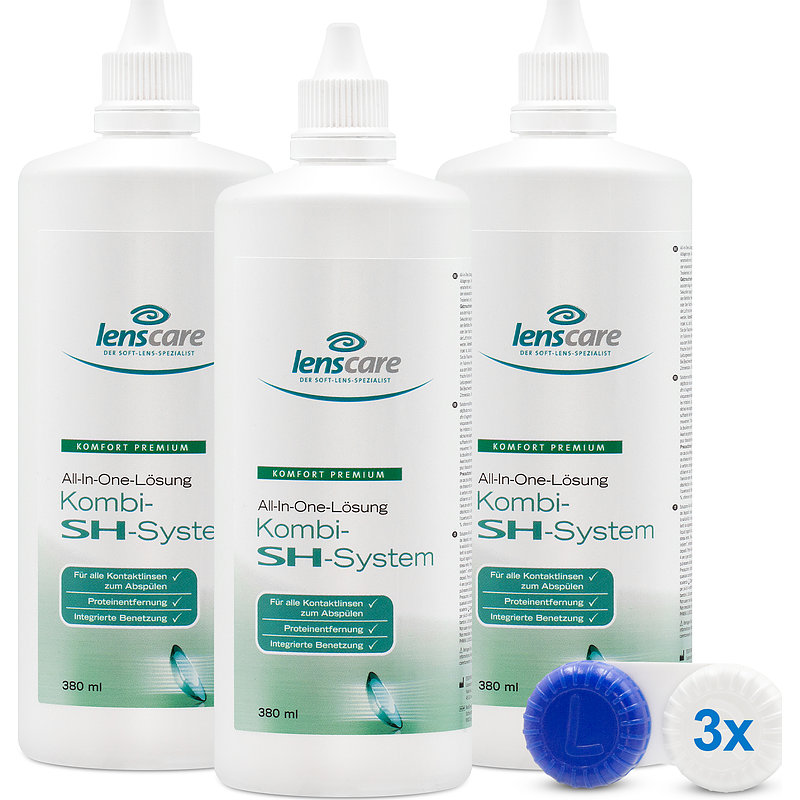 Kombi-sh-system 3er Set Lenscare All-in-One-System Kontaktlinsen-Pflegemittel 3x380 ml