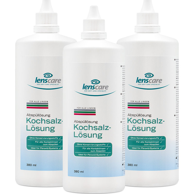 Kochsalz-lösung 3er Set Lenscare Kochsalzlösung Kontaktlinsen-Pflegemittel 3x380 ml