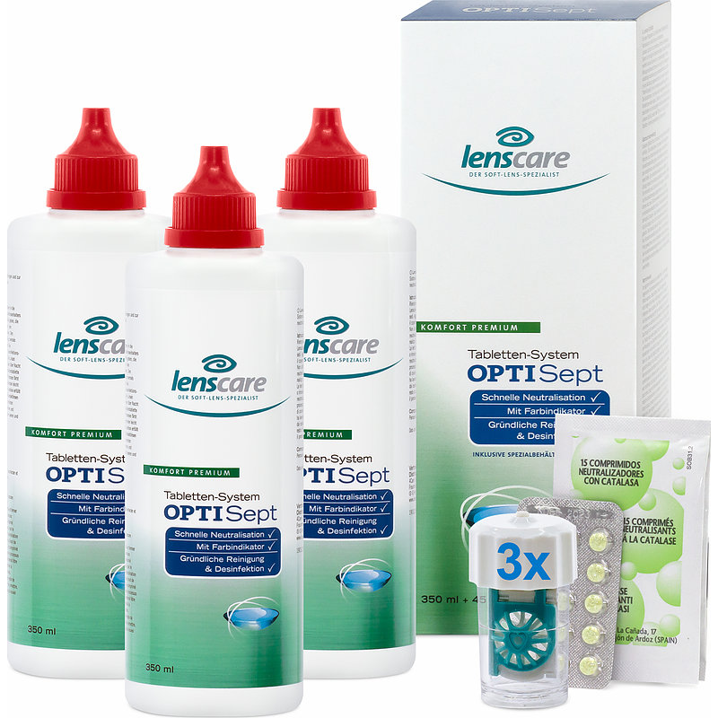 Optisept 3er Set Lenscare Peroxid Kontaktlinsen-Pflegemittel 3x350 ml